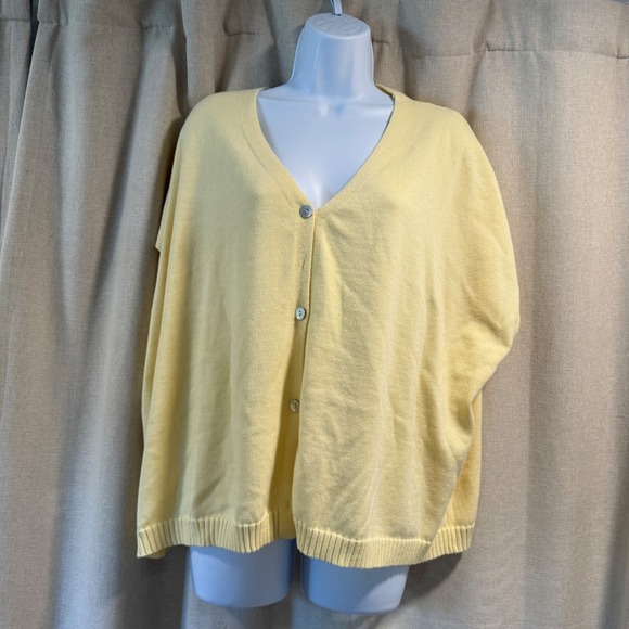 Butter Yellow Knit Cardigan Top Short Sleeve Button Down Lightweight Sweater - Picture 1 of 5